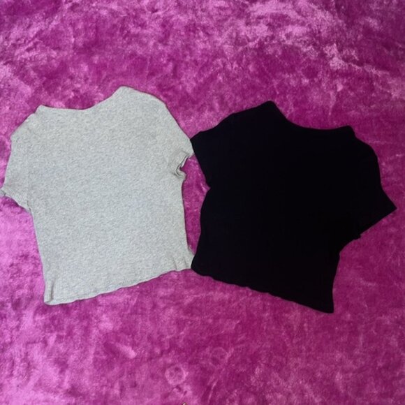 SHEIN Black and Grey Short Sleeve Ribbed Crop Tops Basics - Picture 4 of 4
